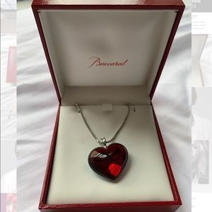 Baccarat Red Heart Shaped Crystal Necklace w/ box